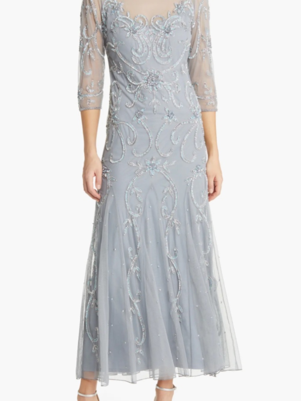 NWT Silver Beaded Gown, Pissarro Nights, Size 6, $119